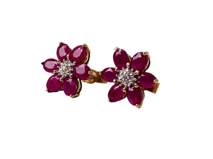 9ct Gold Ruby & Diamond Earrings