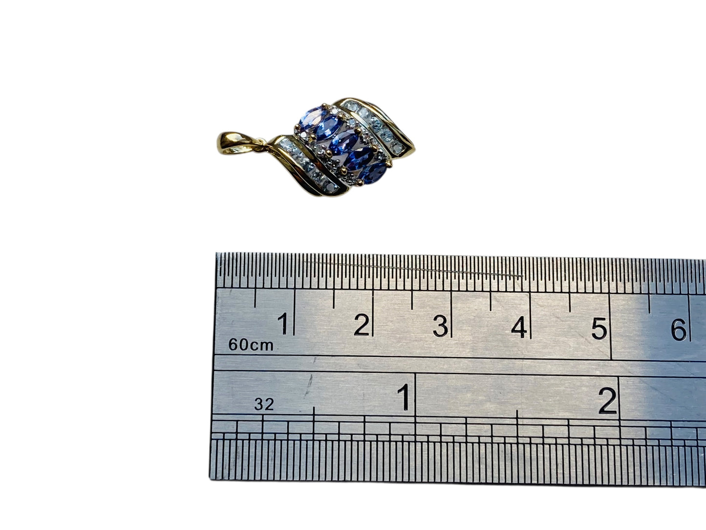 9ct Gold Tanzanite, Aquamarine & Diamond Pendant