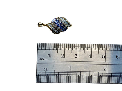9ct Gold Tanzanite, Aquamarine & Diamond Pendant