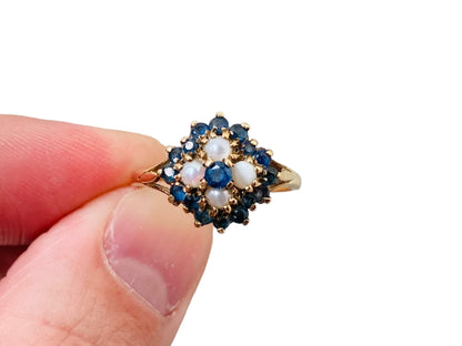 Vintage 9ct Gold Sapphire & Pearl Ring