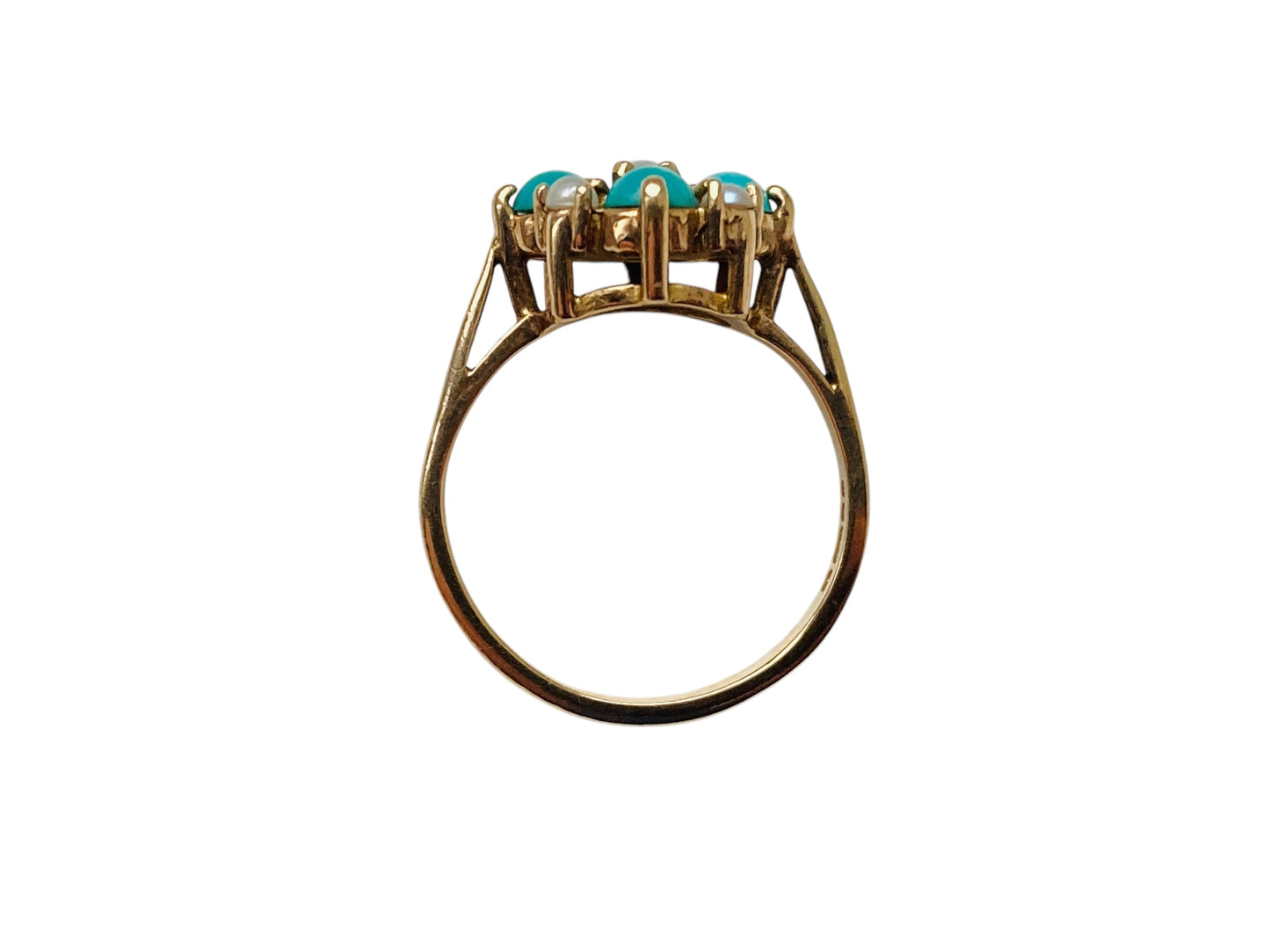 Vintage 9ct Gold Turquoise & Pearl Ring