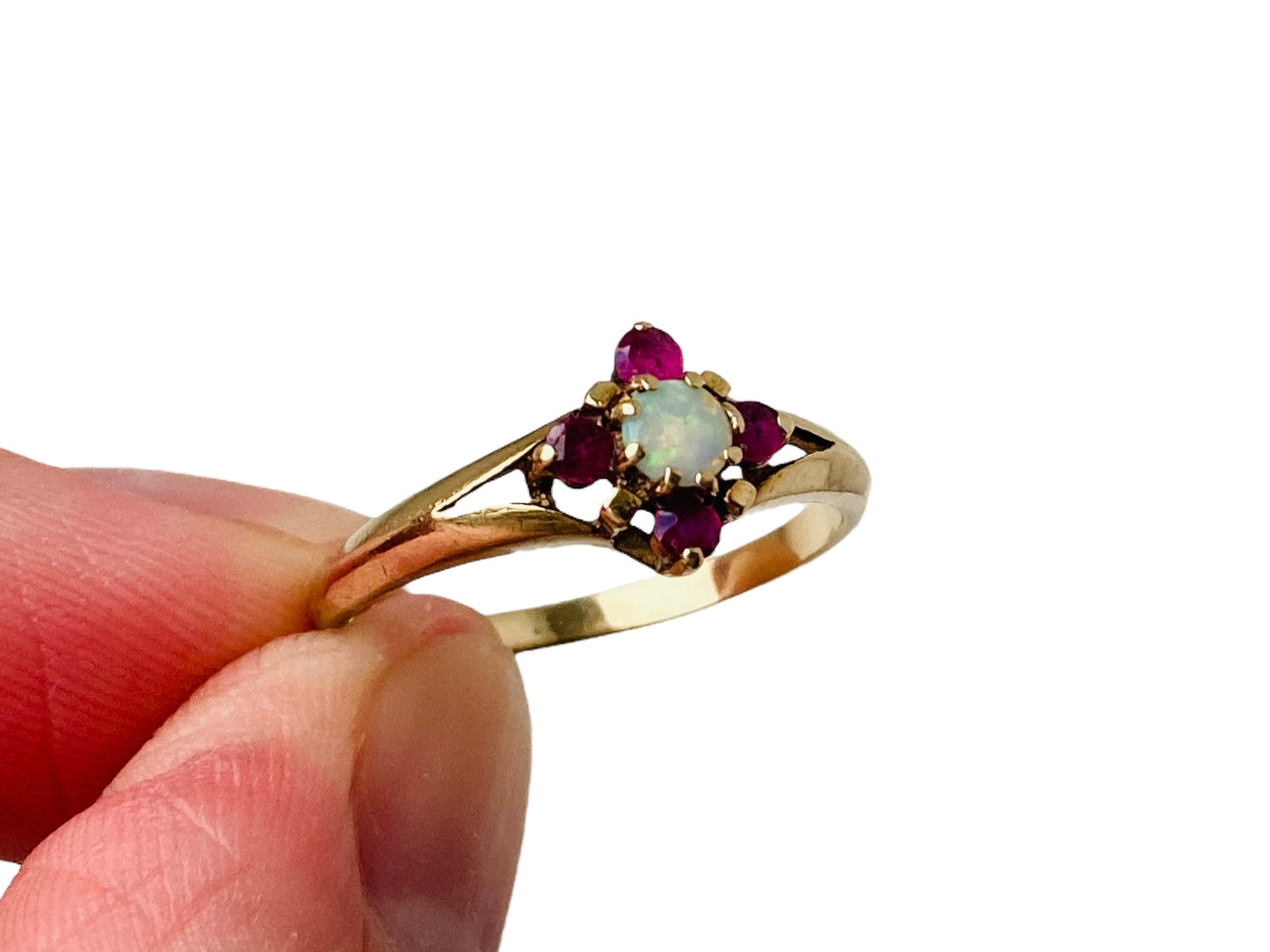 Vintage 9ct Gold Opal & Ruby Ring