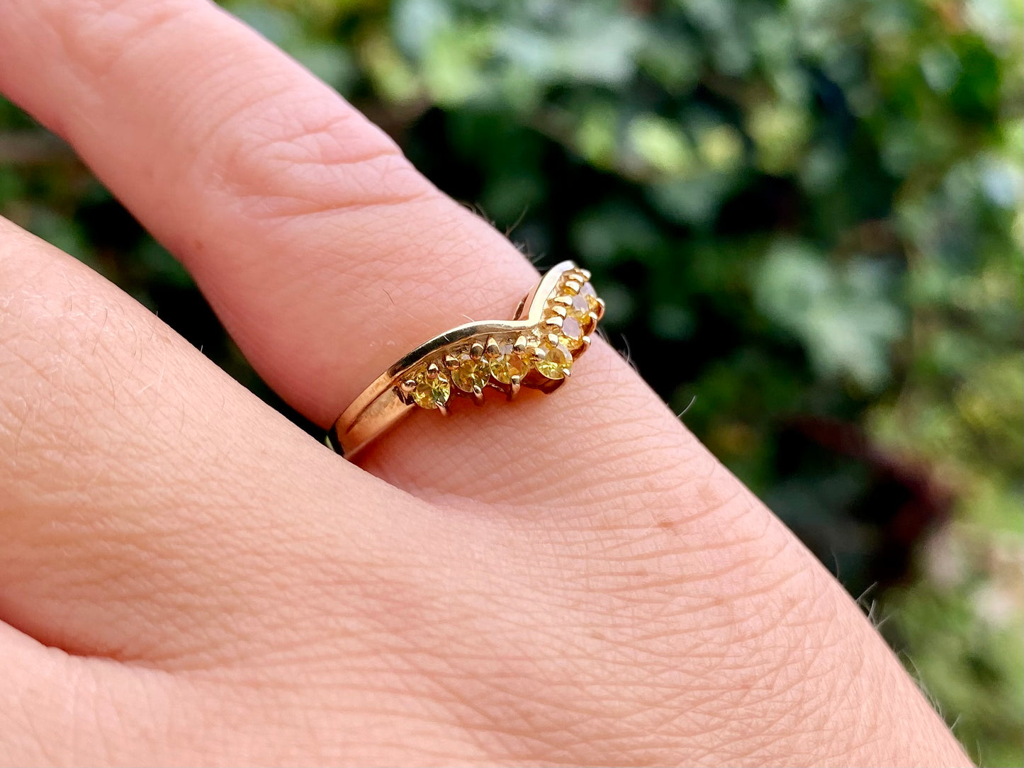 9ct Gold Yellow Sapphire Wishbone Ring