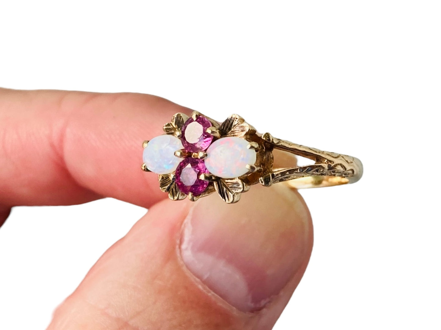 Vintage 9ct Gold Opal & Ruby Ring