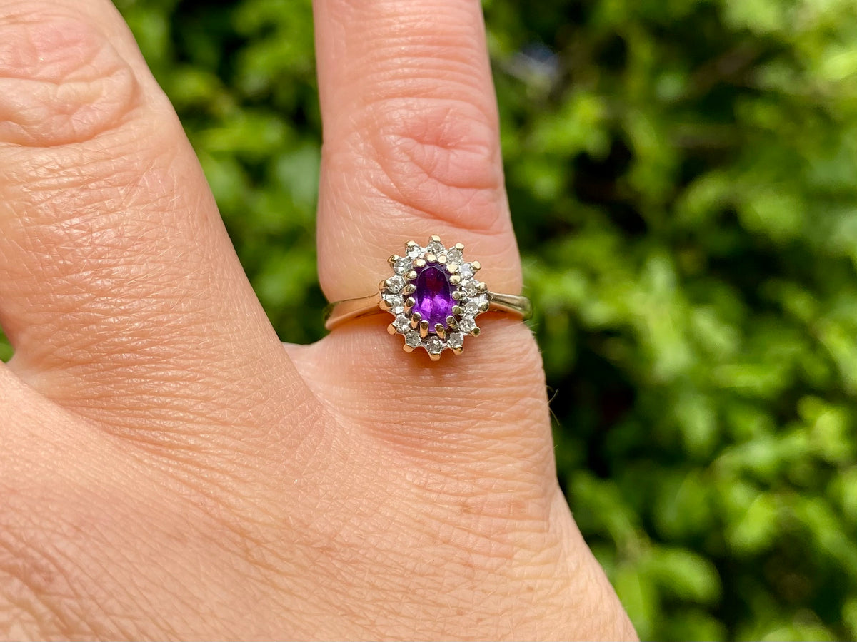 9ct Gold Amethyst & Diamond Ring