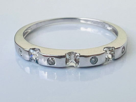 9ct Gold White Sapphire & Diamond Stacking Ring