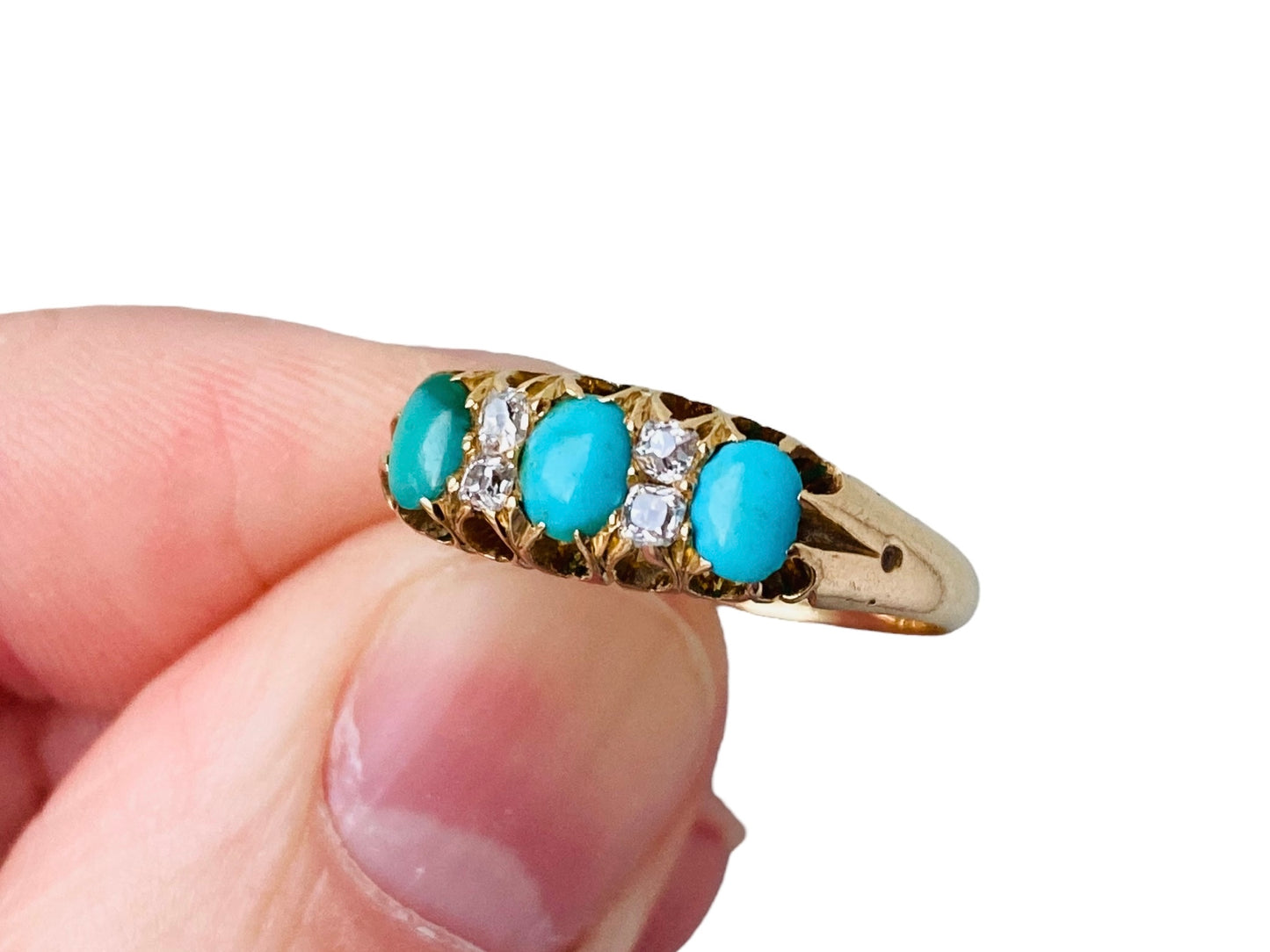 Antique 18ct Gold Turquoise & Diamond Ring