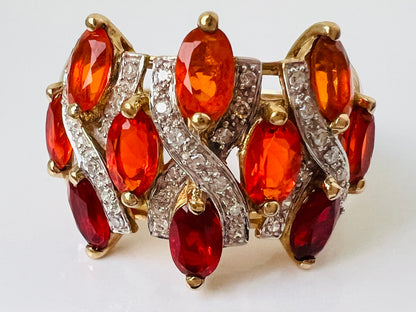 9ct Gold Fire Opal & Diamond Ring