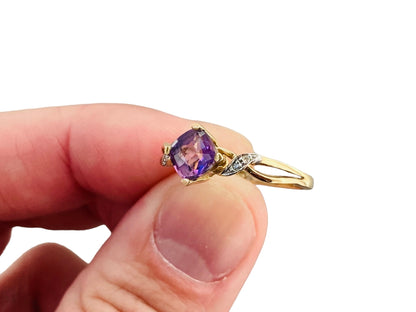 9ct Gold Amethyst & Diamond Ring