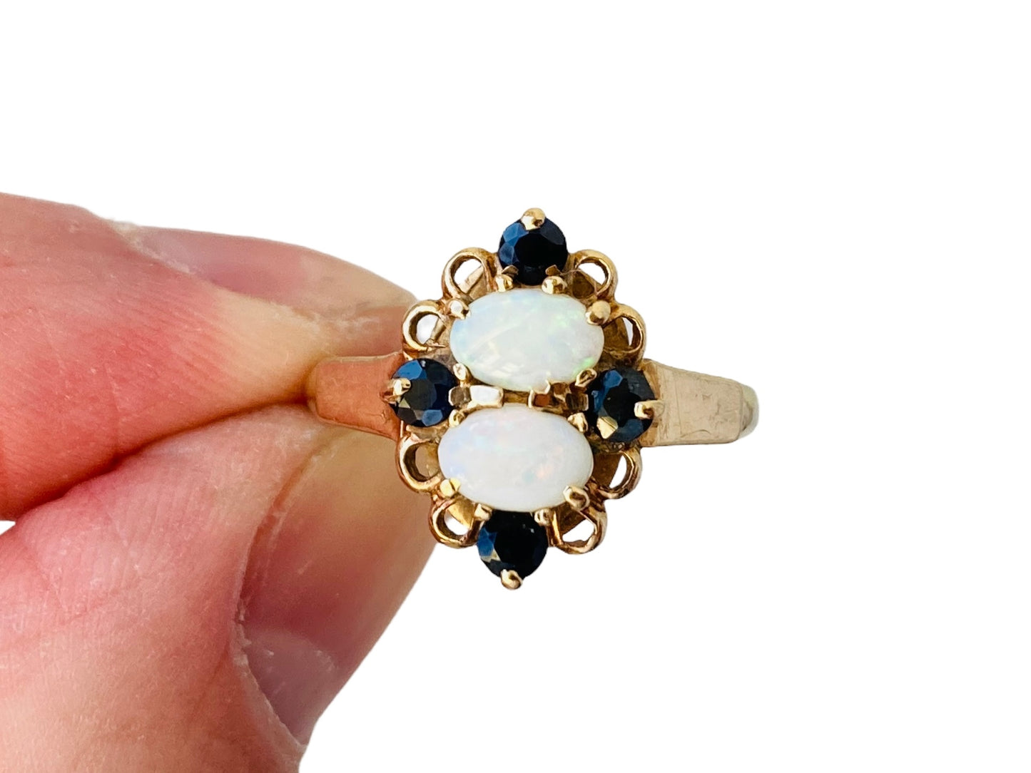 Vintage 9ct Gold Opal & Sapphire Ring