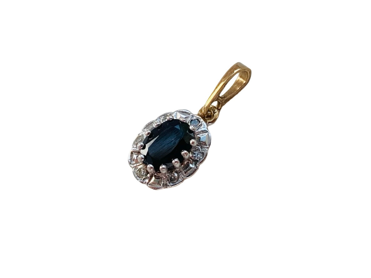 Vintage 9ct Gold Sapphire & Diamond Pendant