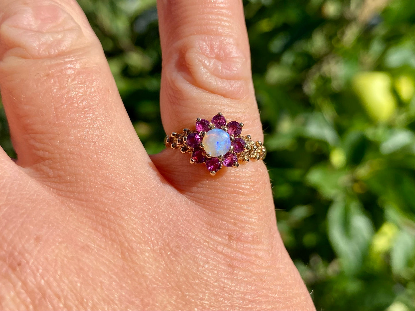 Vintage 9ct Gold Opal & Ruby Ring