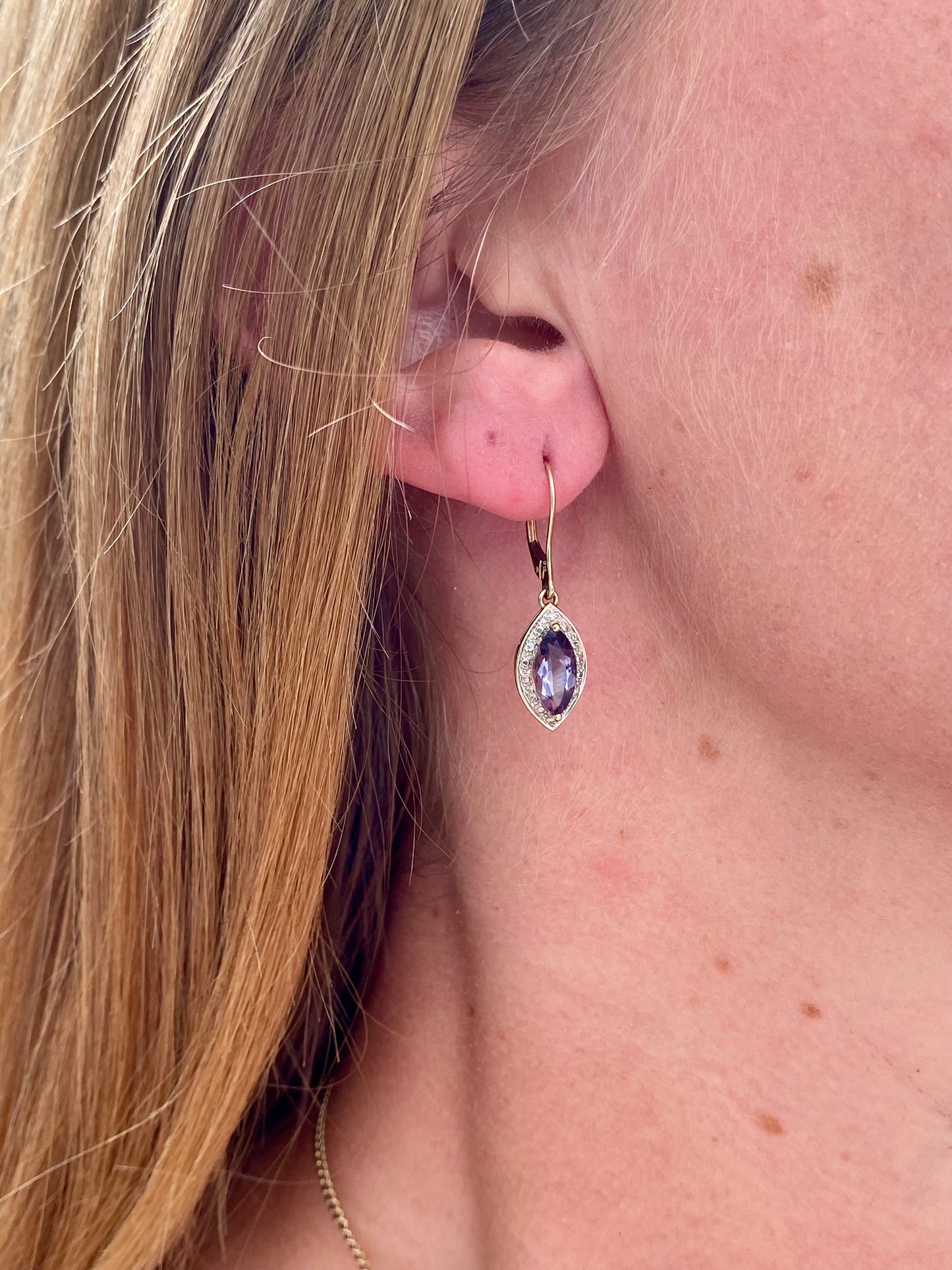 9ct Gold Iolite & Diamond Earrings