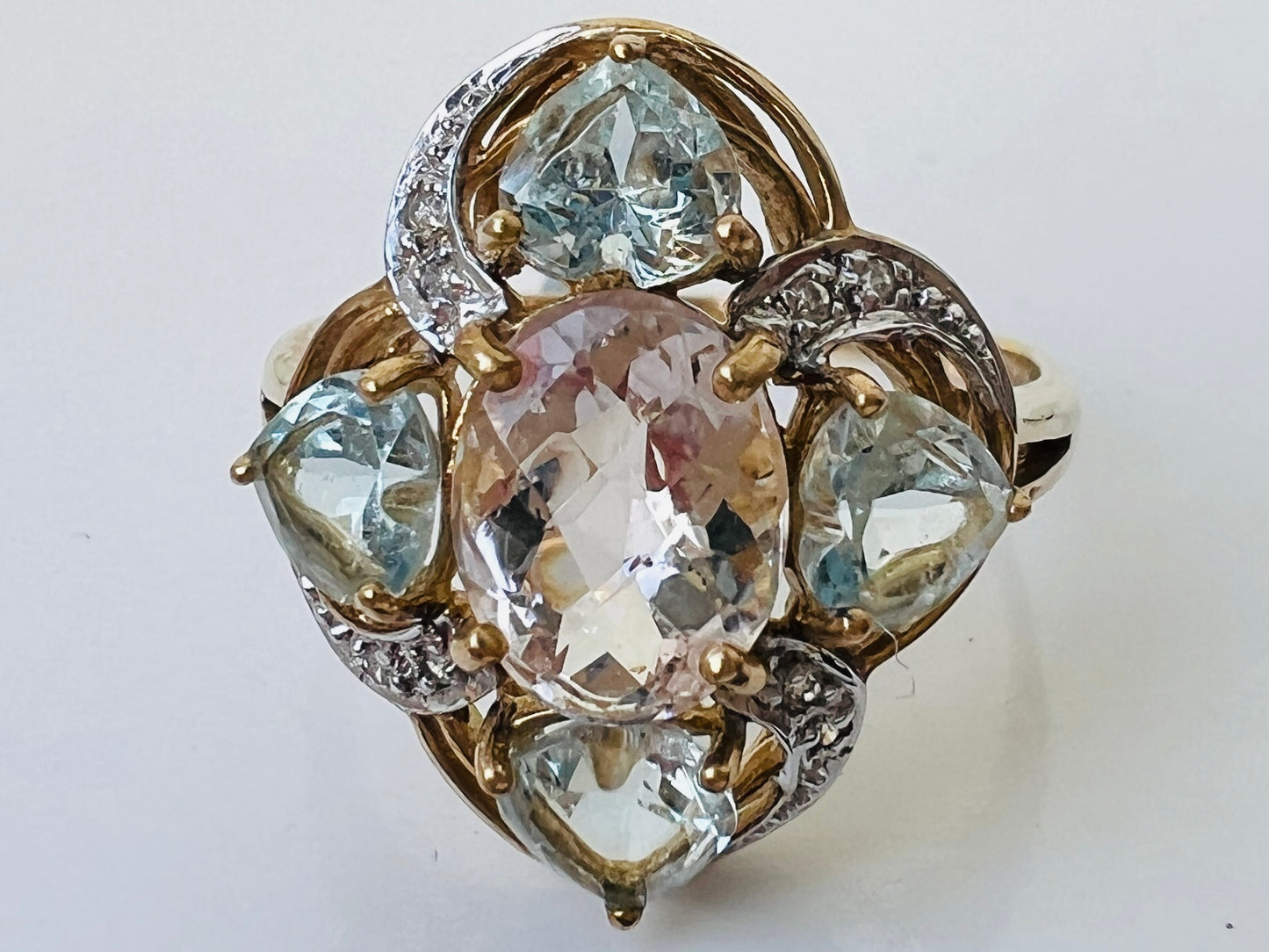 9ct Gold Morganite, Beryl & Diamond Ring