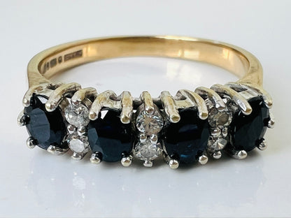 Vintage 9ct Gold Sapphire & Diamond Ring
