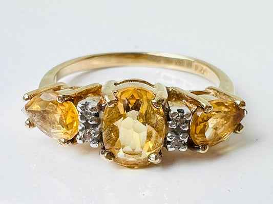 9ct Gold Citrine & Diamond Ring