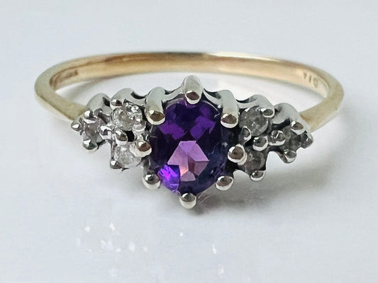 9ct Gold Amethyst & Diamond Ring