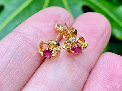 14ct Gold Ruby & Diamond Earrings