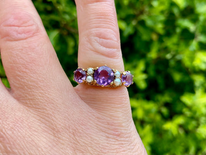 Vintage 9ct Gold Amethyst & Pearl Ring