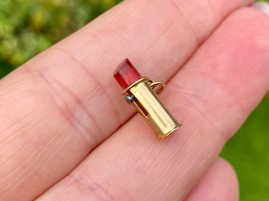 Vintage 9ct Gold Lip Stick Pendant or Charm