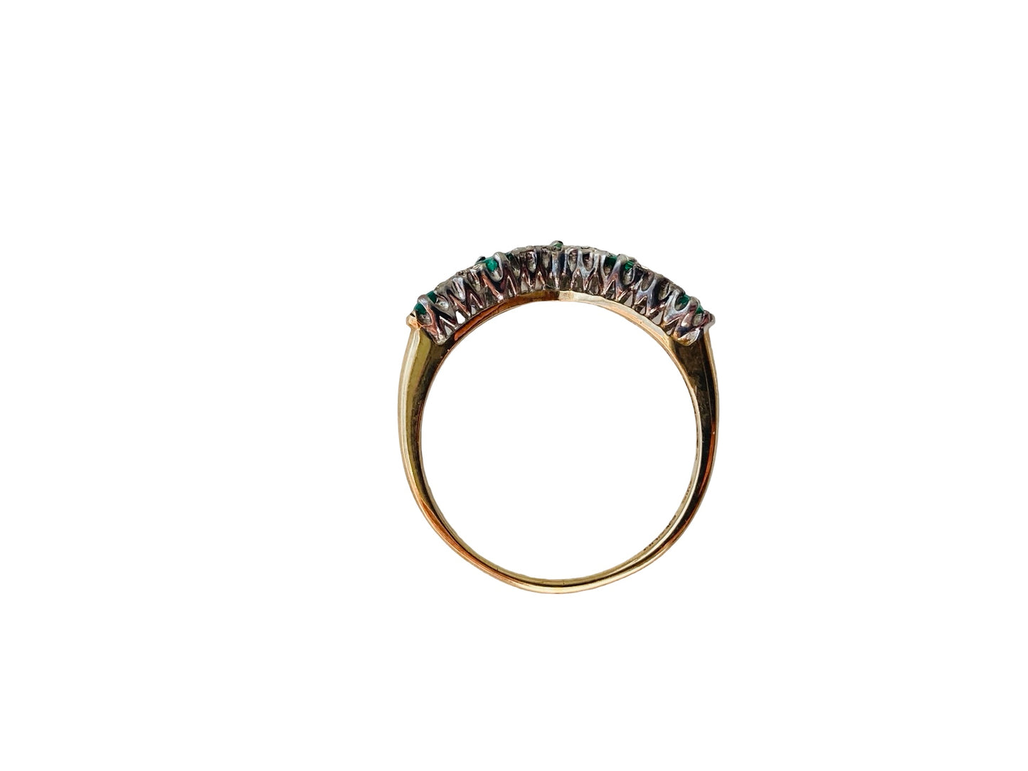 9ct Gold Emerald & Diamond Wishbone Ring
