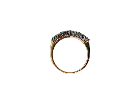 9ct Gold Emerald & Diamond Wishbone Ring