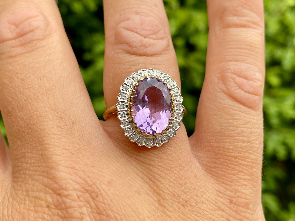 9ct Gold Amethyst & Diamond Ring