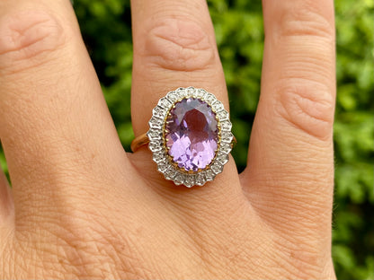 9ct Gold Amethyst & Diamond Ring
