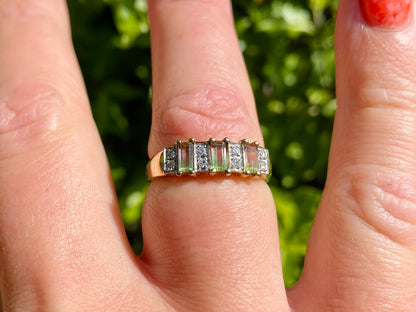 9ct Gold Watermelon Tourmaline & Diamond Ring