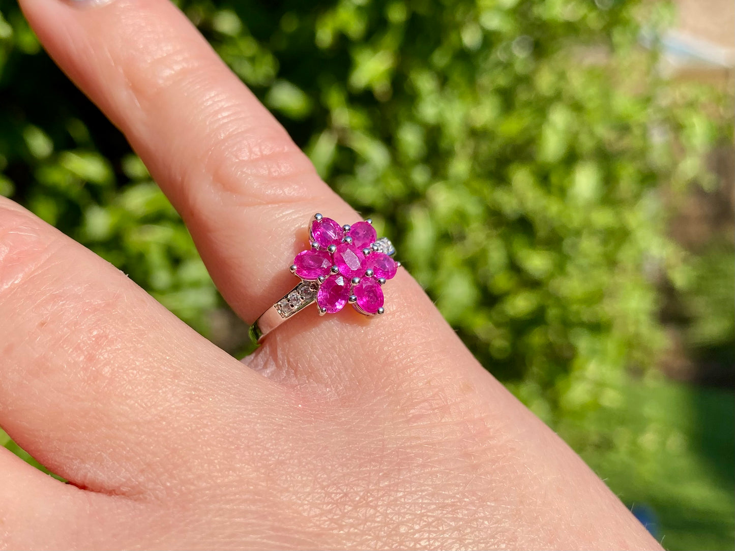 9ct Gold Pink Ruby & Zircon Ring