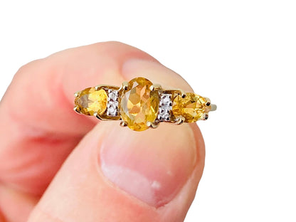 9ct Gold Citrine & Diamond Ring