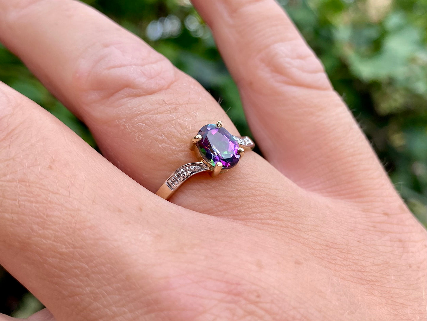 9ct Gold Mystic Topaz & Diamond Ring