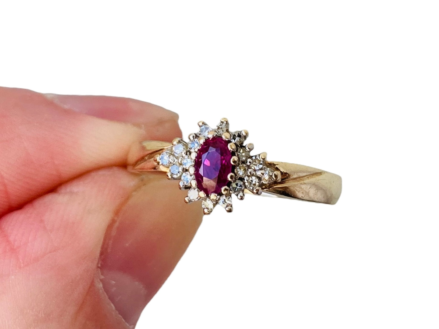 Vintage 9ct Gold Ruby & Diamond Cluster Ring