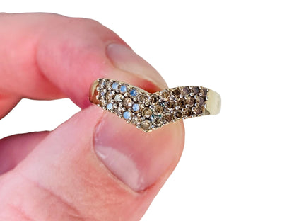 9ct Gold Champagne Diamond Wishbone Ring