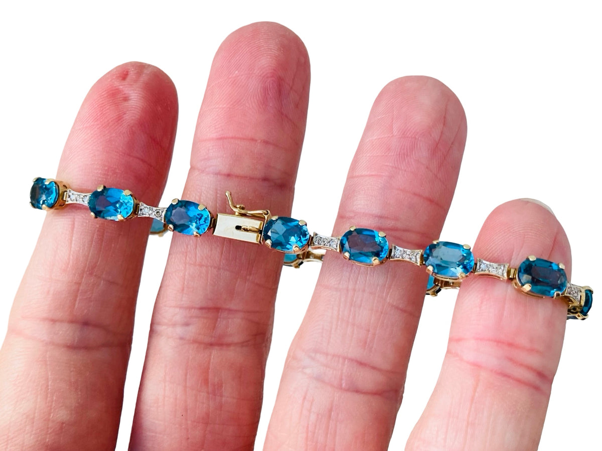 Vintage 10ct Gold Topaz & Diamond Bracelet