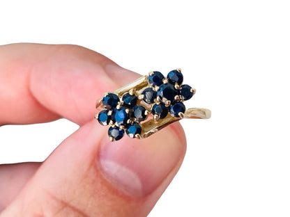 Vintage 9ct Gold Sapphire Double Daisy Ring