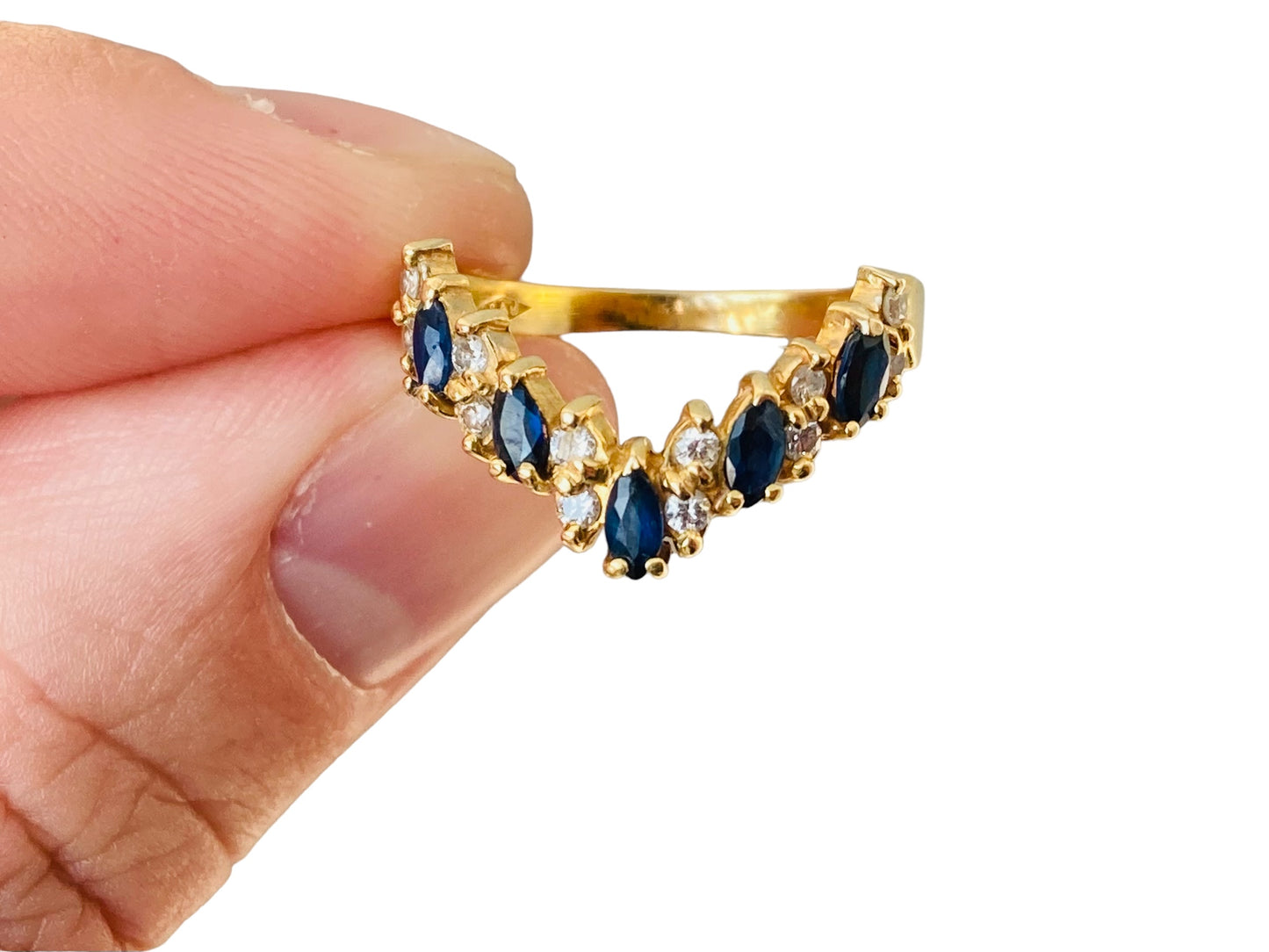 Vintage 18ct Gold Sapphire & Diamond Wishbone Ring