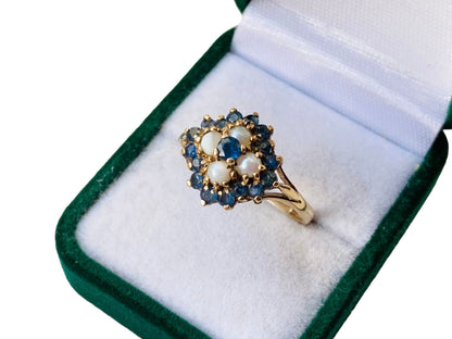 Vintage 9ct Gold Sapphire & Pearl Ring