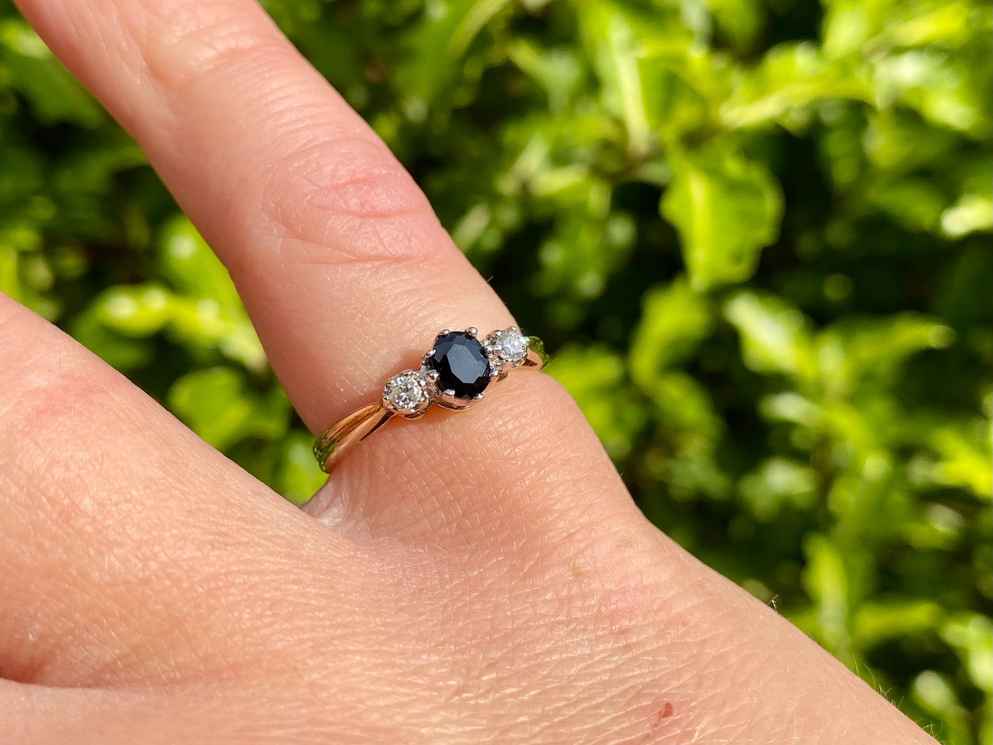 9ct Gold Dark Black Spinel & Diamond Ring