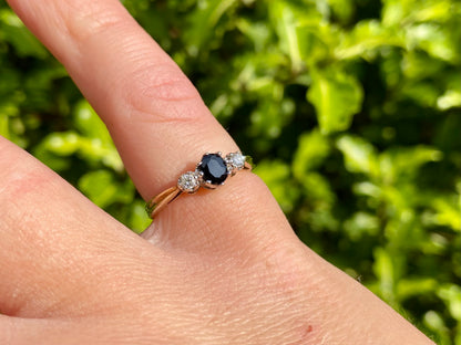 9ct Gold Dark Black Spinel & Diamond Ring