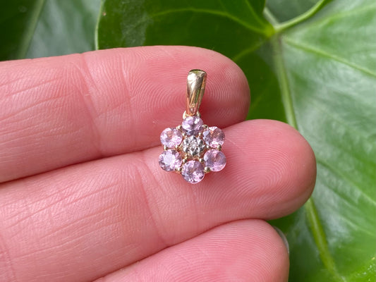 9ct Gold Pink Tourmaline & Diamond Pendant