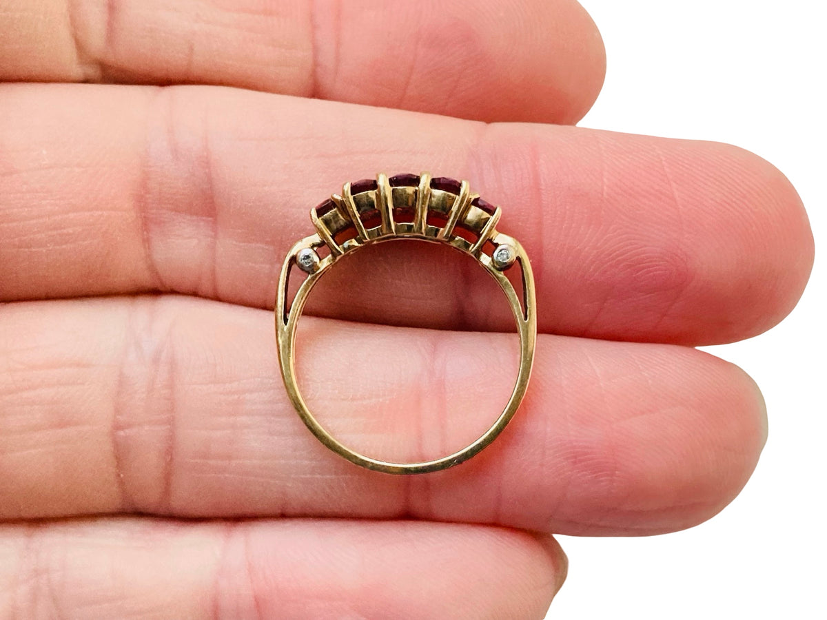 9ct Gold Rhodolite Garnet & Diamond Ring