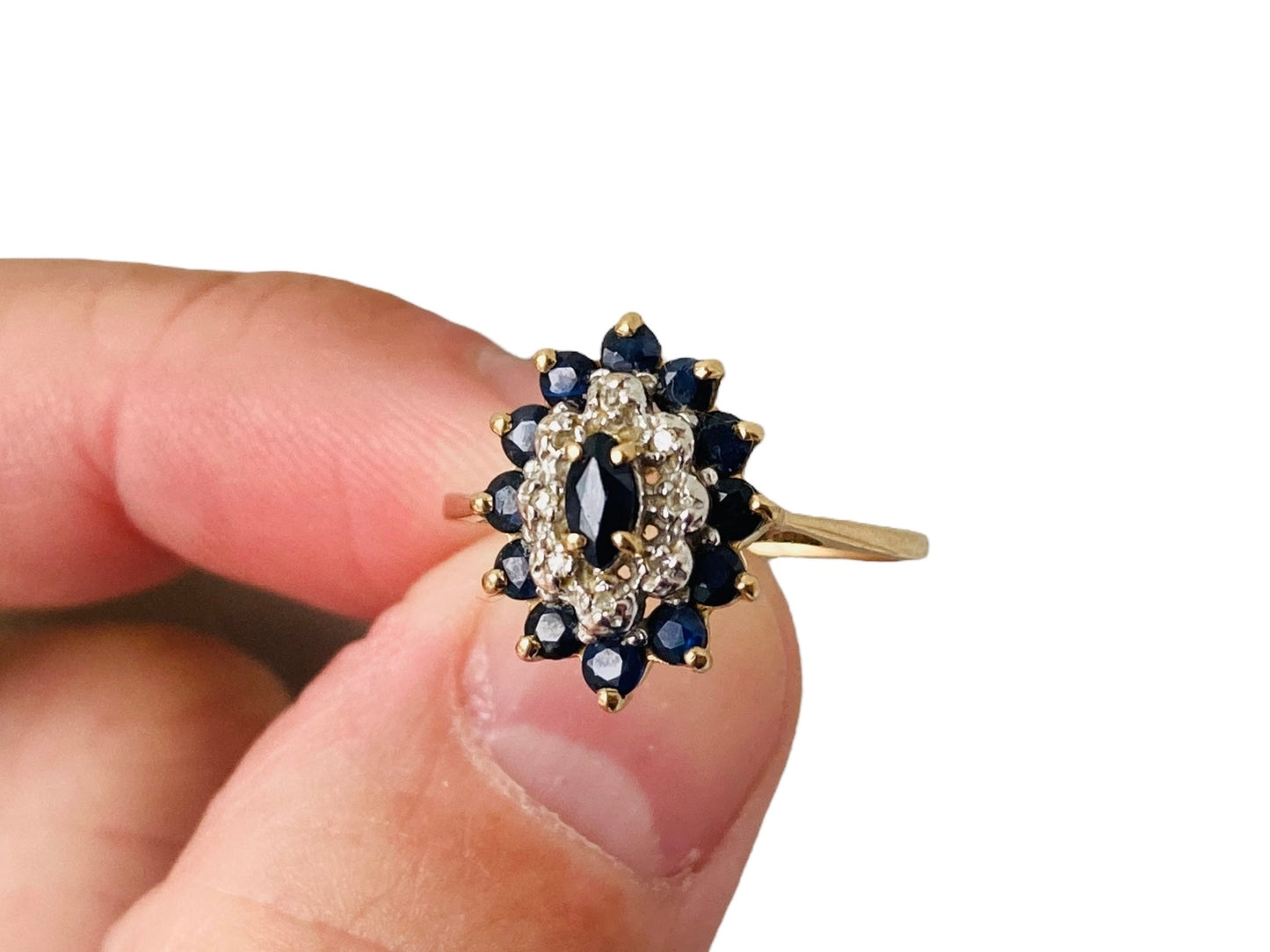 Vintage 9ct Gold Sapphire & Diamond Ring