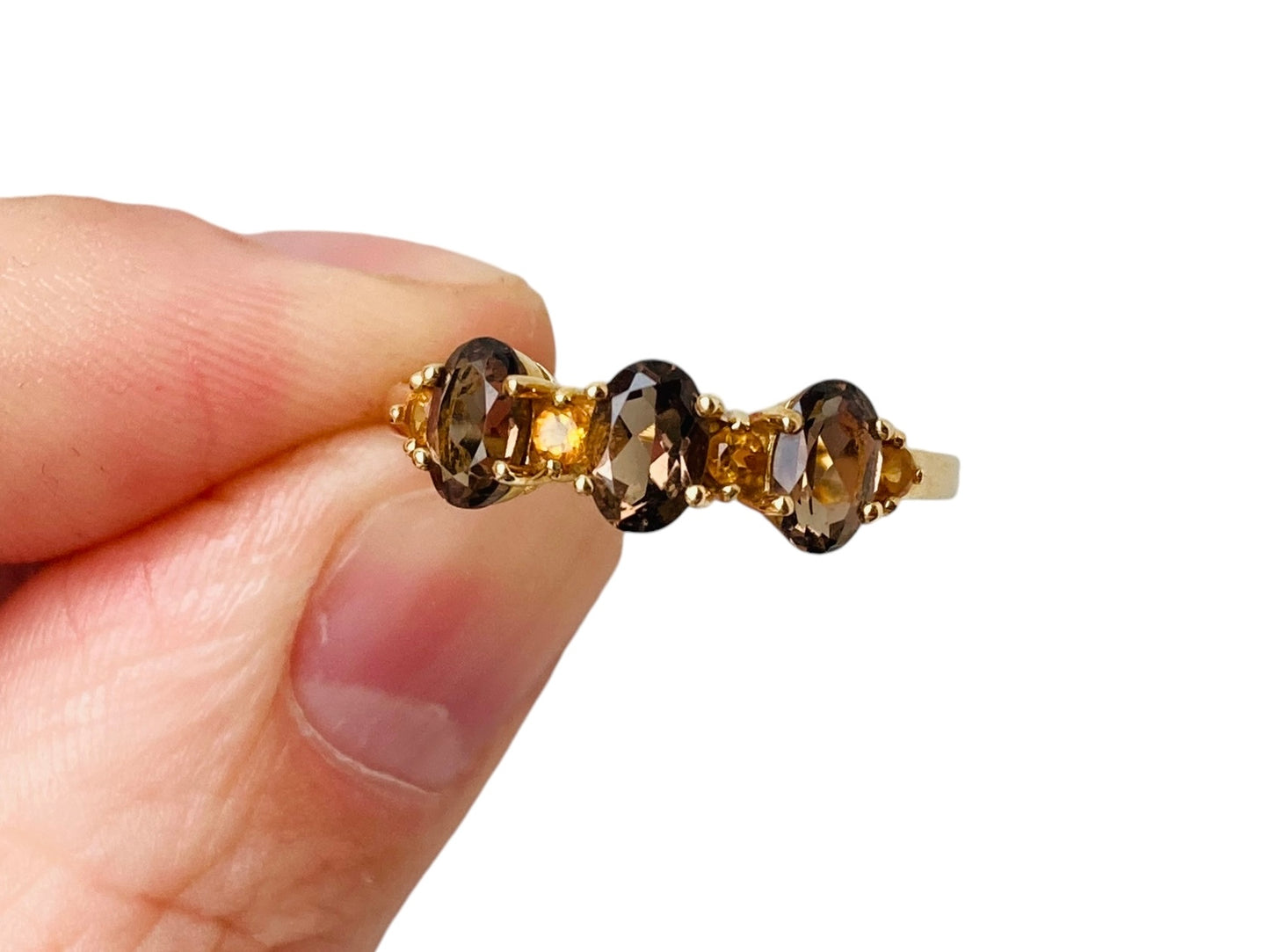 9ct Gold Smokey Quartz & Citrine Ring