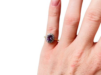 Vintage 9ct Gold Amethyst & Diamond Ring