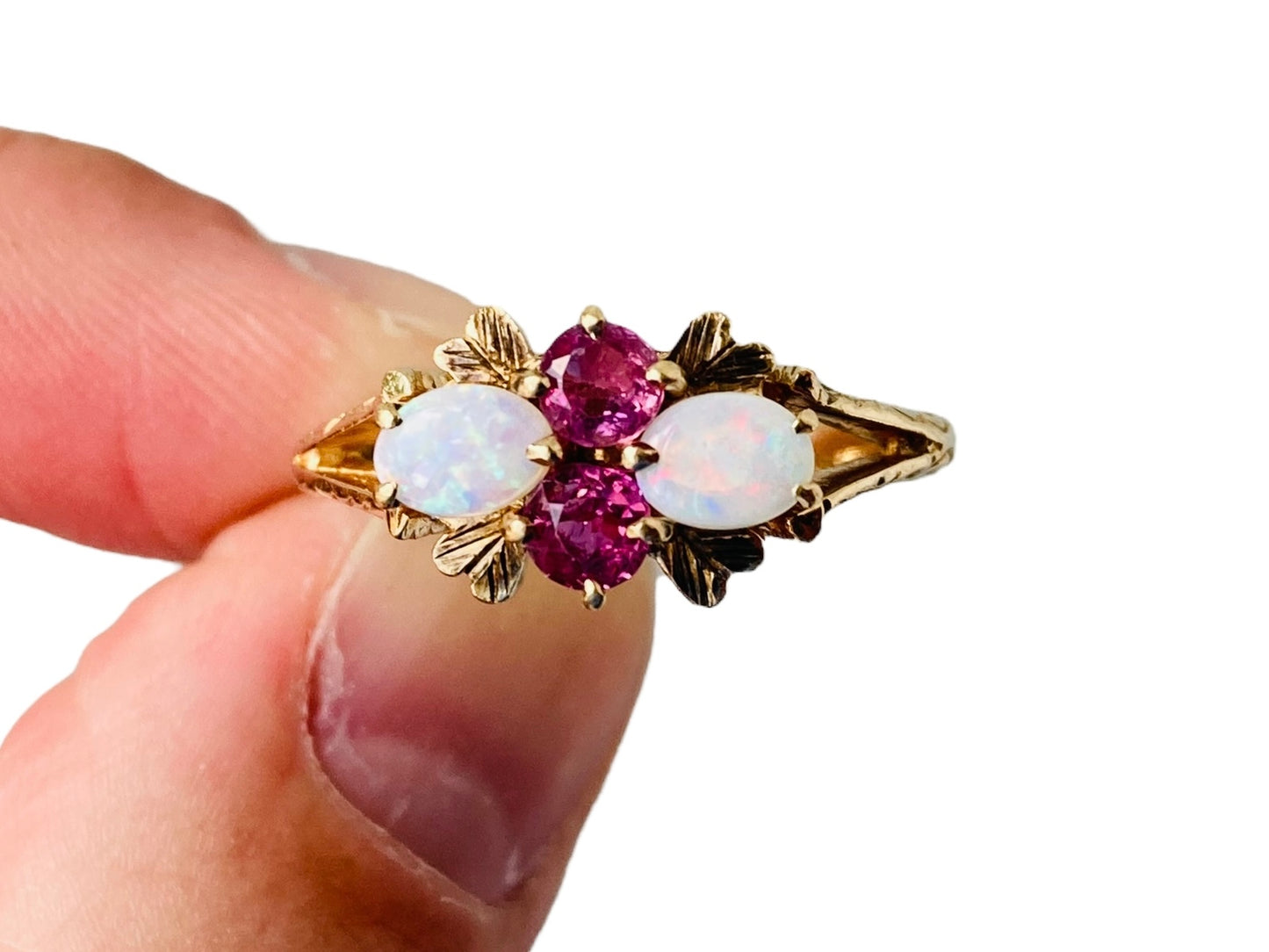 Vintage 9ct Gold Opal & Ruby Ring
