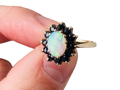 Vintage 9ct Gold Opal & Sapphire Ring