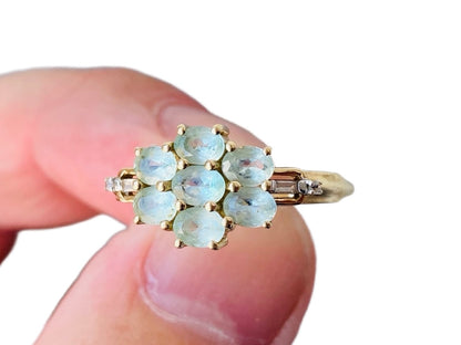 9ct Gold Green Kyanite & White Zircon Ring