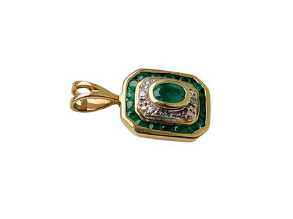 9ct Gold Emerald & Diamond Pendant