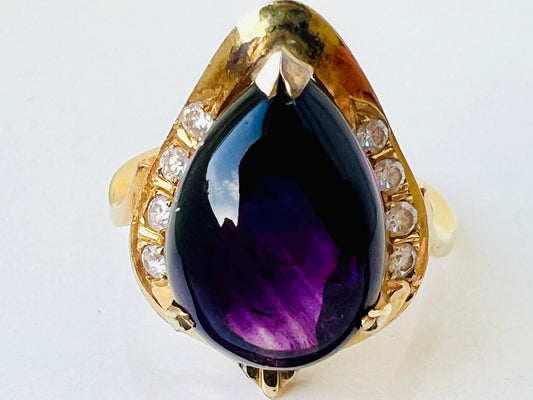 Vintage 14ct Gold Amethyst & Diamond Ring